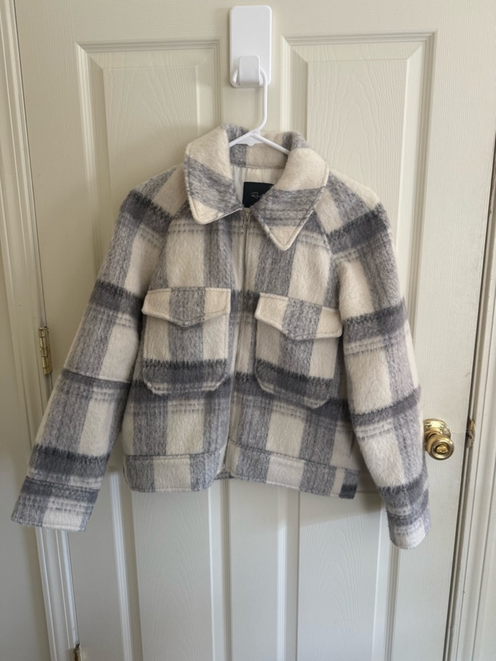 Rails Plaid Wool-Blend Jacket in Cream and Gray